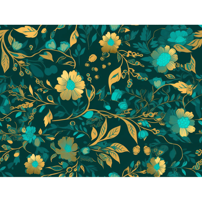 Machine Printed Comforter, Gold/Green/Teal Floral, King Comforter