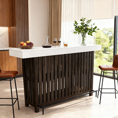 Table de bar moderne de style campagnard de 160 cm avec repose-pieds intégré – Étagère de rangement à 2 niveaux – Table de bar haute en bois d'ingénierie pour cuisine, salle à manger, salon – Panneau blanc, meuble en bois ancien Furong