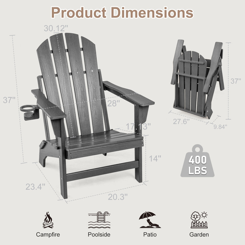 Foldable Outdoor Adirondack Chair, Gray, 1
