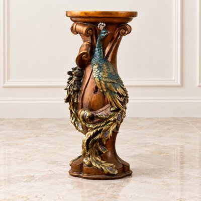 Peacock Carved Display Pedestal