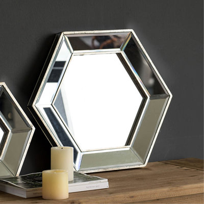 20" X 18" Hexagon Glass Decor Mirror, Fits Various Interior Themes Modern Wall 20.7X1.6X17.9, Suits Multiple Room Settings
