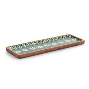 Green Scandi Knit Wood Enamel Tray - 15X5in