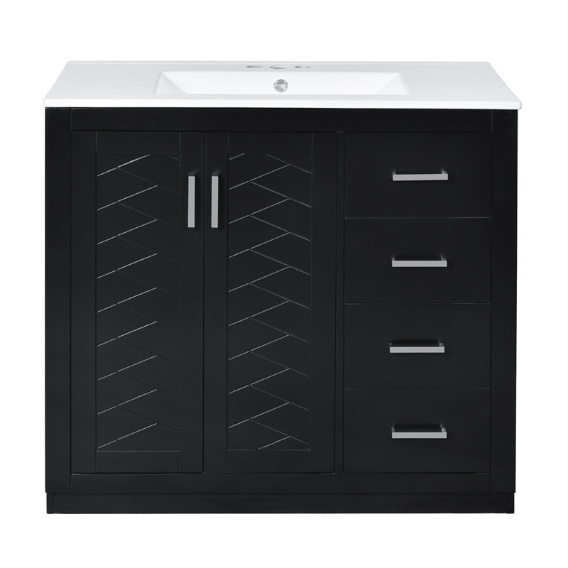 Meuble-lavabo 36 po avec lavabo en céramique, Noir, noir, noir, noir