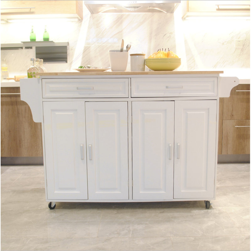 Îlot de cuisine et chariot de cuisine, îlot de cuisine mobile, plateau en bois d'hévéa, grande tablette ajustable à l'intérieur de l'armoire pour différents ustensiles, design luxueux convenant à une fête sur un autre site.