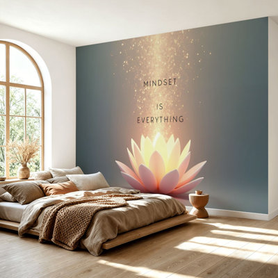 Wall Mural Peel and Stick Wallpaper Lotus Flower Zen Spiritual Glowing Particles Inspirational Self-Adhesive Removable Contact Paper Wall Decor for Living Room Bedroom 69"H x 96"W