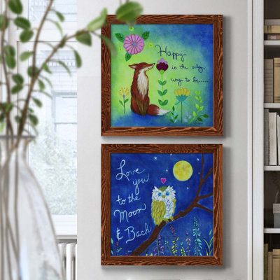 Happy Fox - Ensemble de 2 encadrements d'art textuel sur toile