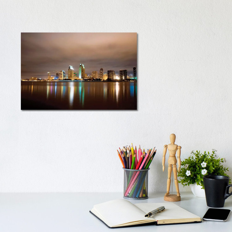 San Diego Night Panorama 1 Piece Wrapped Canvas Wall Art, 20.32 cm H x 30.48 cm W