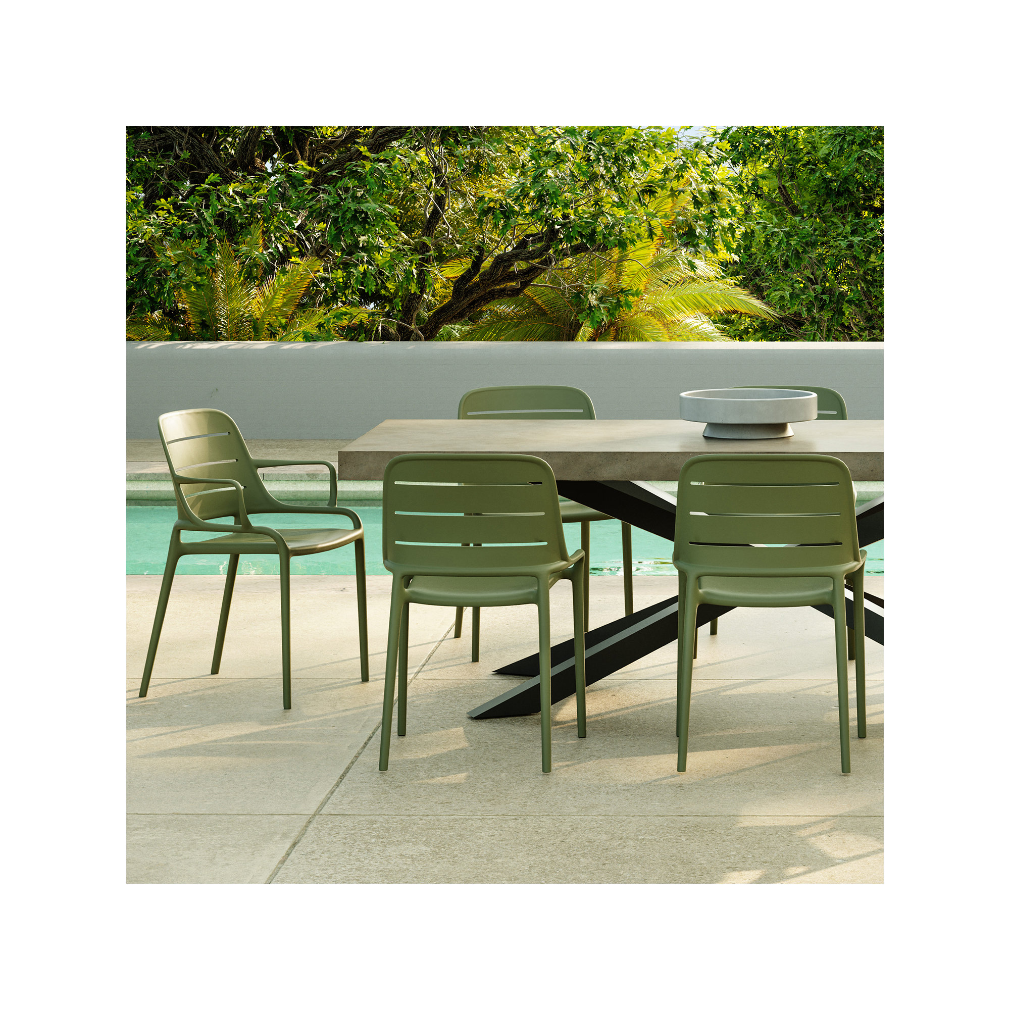 Nohr Outdoor Stacking Armchair (Set of 4) - Ginger, Army Green