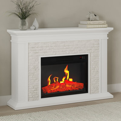 Electric Fireplace with Mantel - White Freestanding Heater with Remote Control, LED Flames
