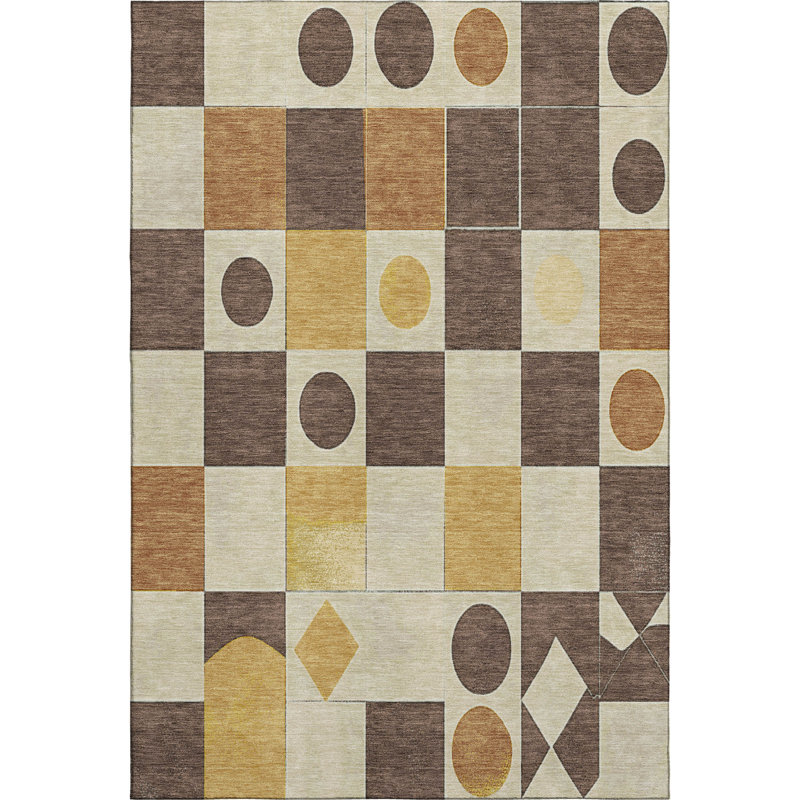 Premium Machine Washable Mayfield  Geometric Rug, 2'6" x 3'10", Brown