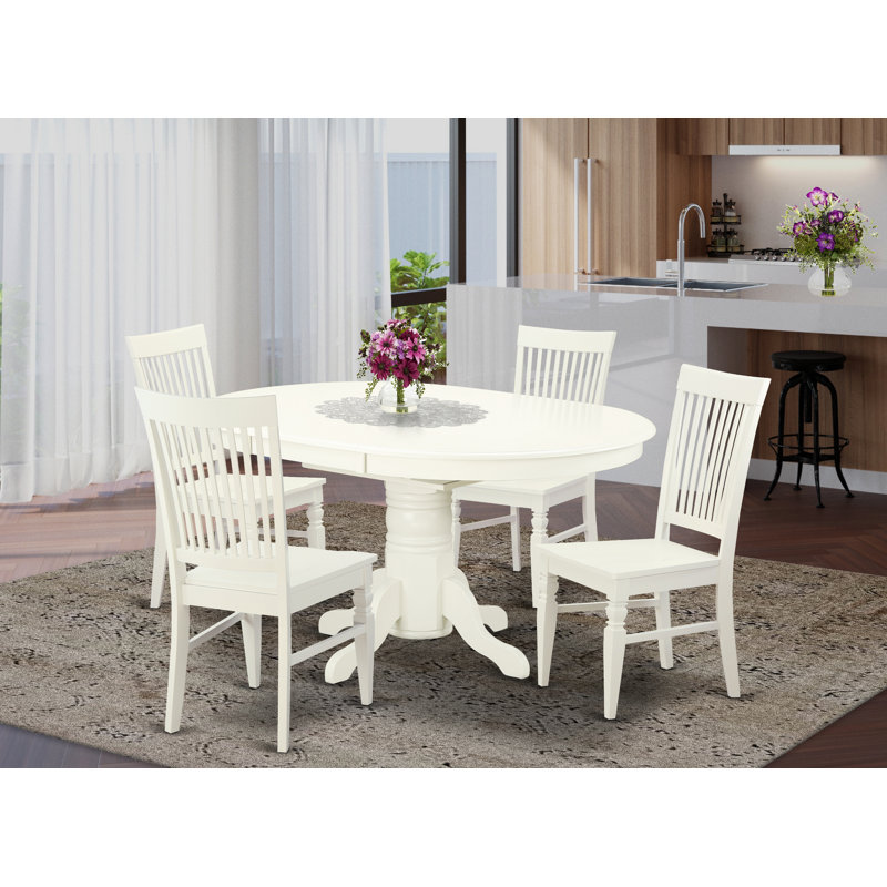 5 Piece Dining Set Includes an Oval Dining Room Table with Butterfly Leaf and 4 Kitchen Chairs, 42x60 Inch, Linen White