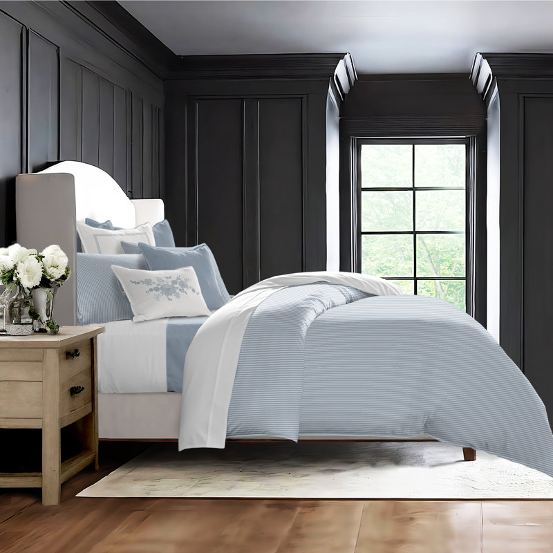 Ruben Stripe Cotton Reversible Coverlet Set, Cal.King Coverlet/Bedspread + 2 King Shams, Cornflower