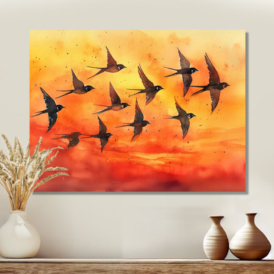 Swallows Birds At Sunset II - Art mural en métal, reproduction d'art moderne en métal
