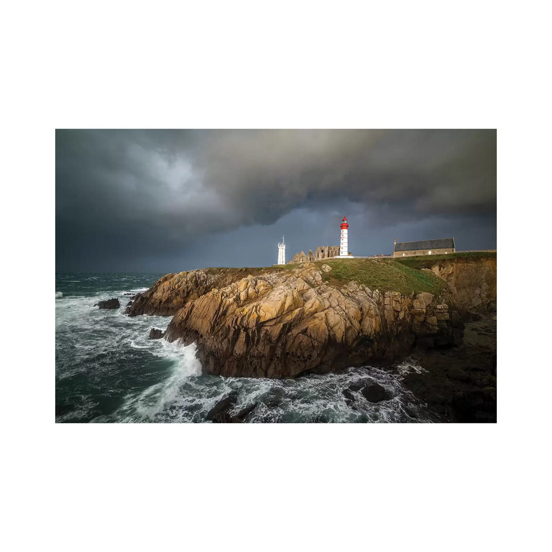Storm On Saint Mathieu Lighthouse by Philippe Manguin - Print on Canvas, Wrapped Canvas, 45.72cm H x 66.04cm W x 1.91cm D