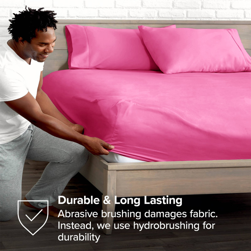 Deep Pocket Microfiber Brushed Fitted Sheet, Double (4'6), Pink