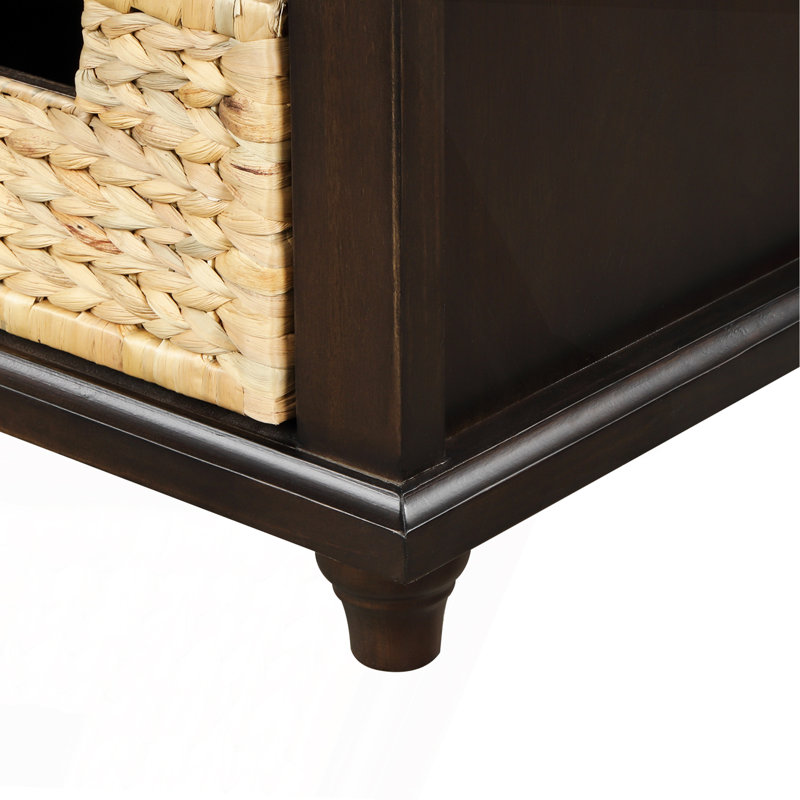 Rustic Storage Bench With 3 Drawers And 3 Rattan Baskets, Espresso