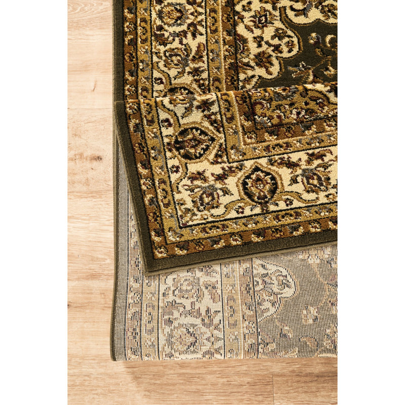 Tapis 2 pi 7 po X 3 po, classique traditionnel avec motif en médaillon, matériau en polypropylène avec médaillon intemporel, polypropylène, hauteur 0,42 po