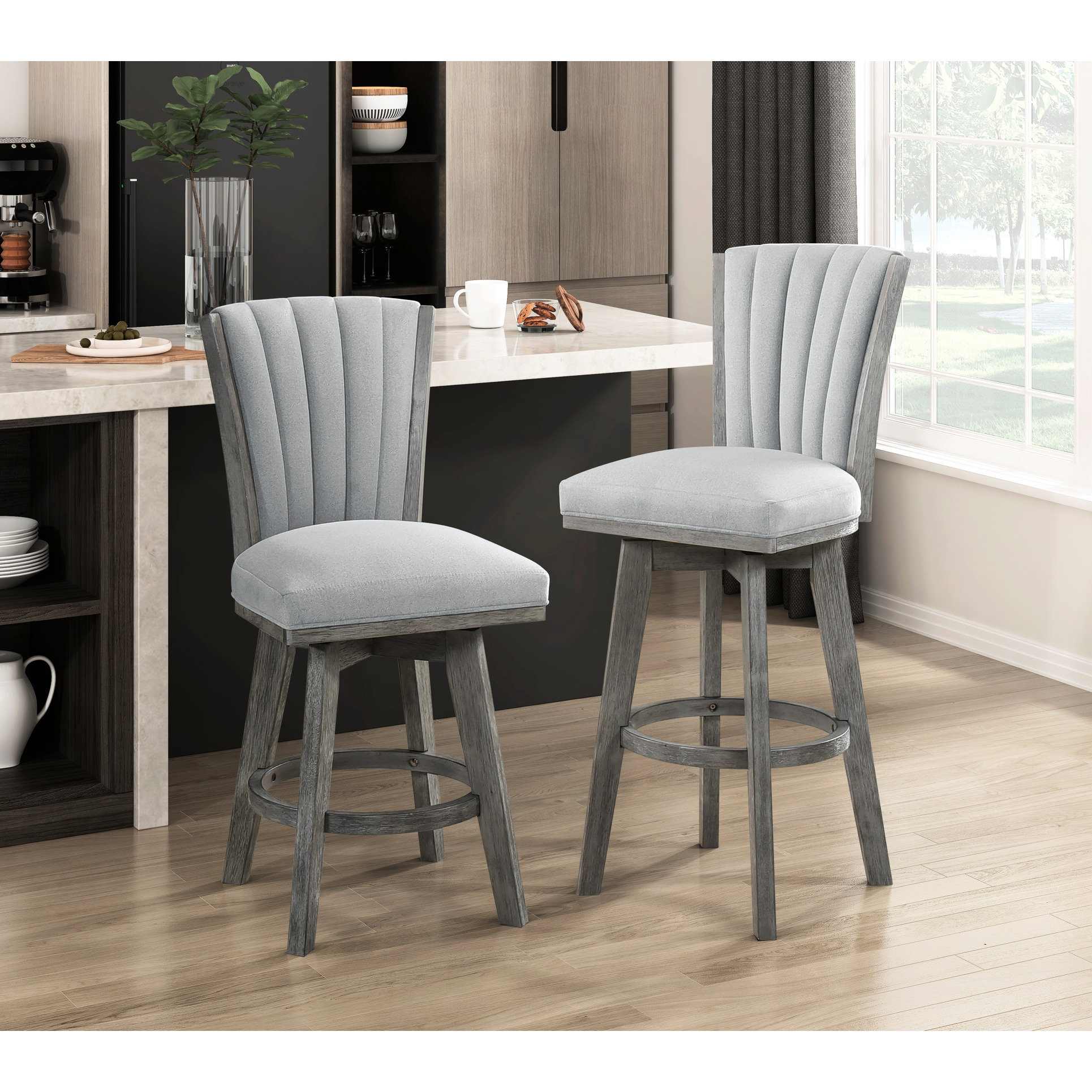 Hokku Designs Of 2 Transitional Chairs - Gray Fabric Upholstery, Solid ...