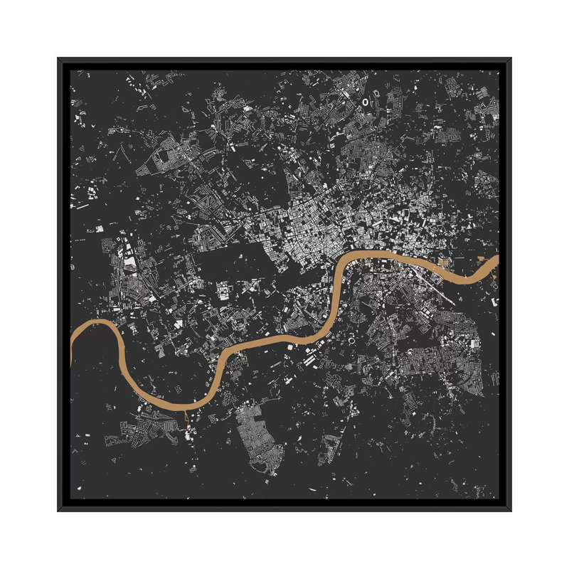 « london urban map », impression sur toile tendue, H 18 po x l 18 po x P 1,5 po, Toile avec cadre noir, Pas de tapis