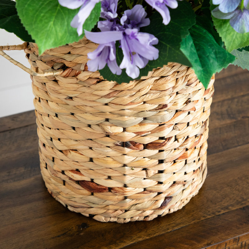 31in. Artificial Mixed Flower and Hydrangea Arrangement in Hyacinth Weave Basket