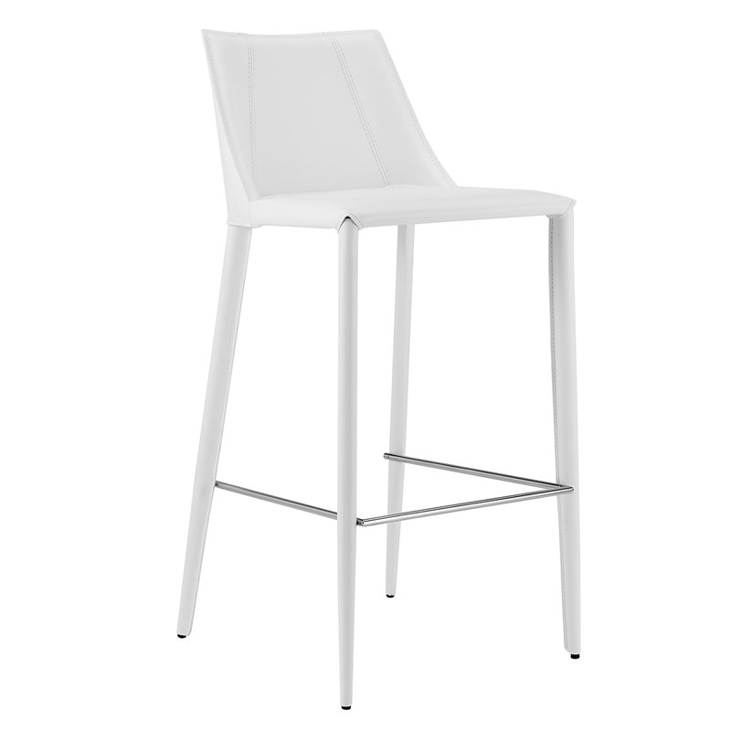 Carramar Upholstered Stool with Metal Frame, White Faux Leather, Bar Stool (30" Seat Height)