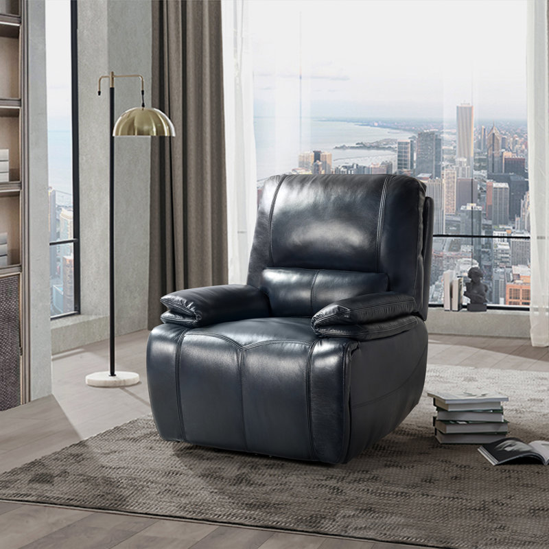Ravello Genuine Leather Power Recliner, Navy Leather Match