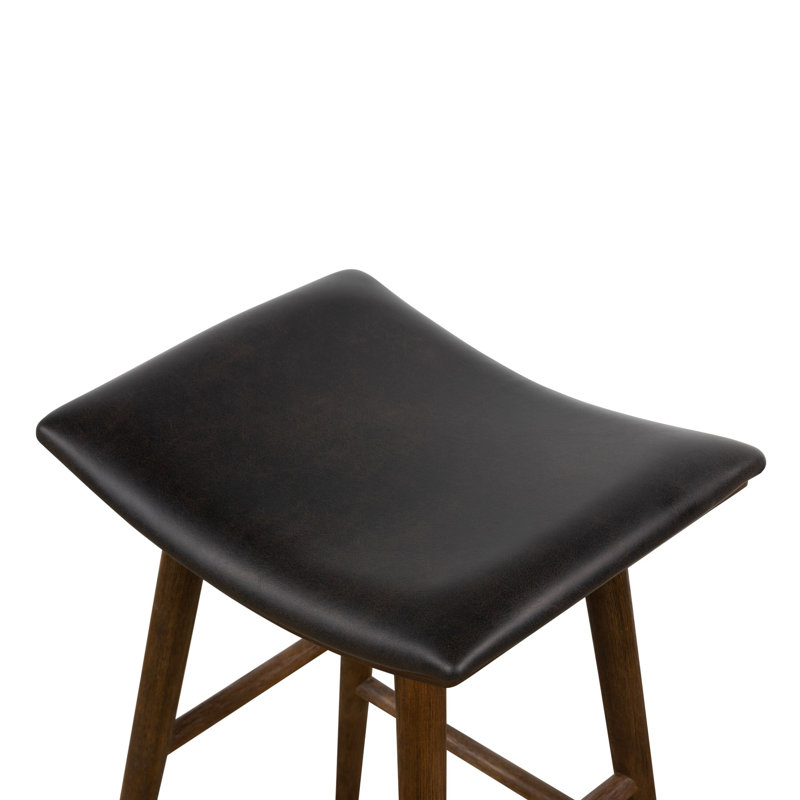Union Wallis Belfast Solid Wood Stool, Counter Stool (26" Seat Height), Faux Leather - Distressed Black/Warm Parawood