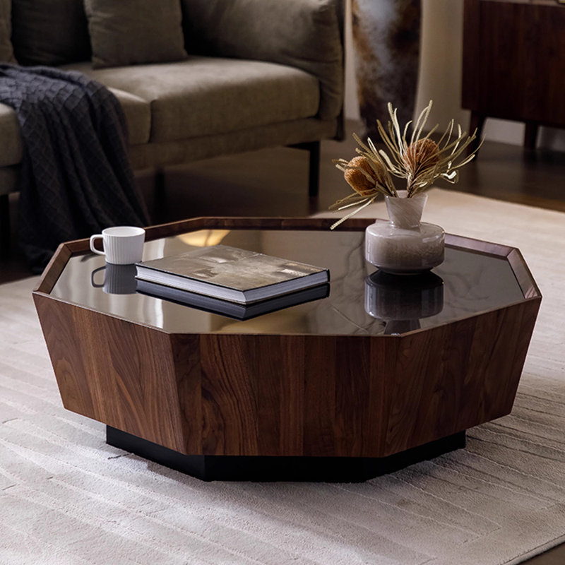 Simple black walnut coffee table, 12.4" H x 39.37" L x 39.37" W