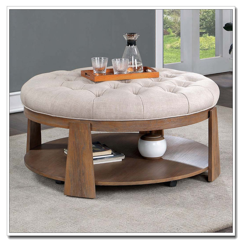 Repose-pieds transitionnel avec tablette inférieure ouverte, Beige / Naturel