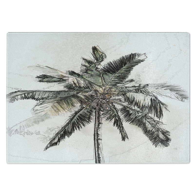 Tempered Glass Cuban Palm Tree Chopping Board, 39 cm W x 28.5 cm L
