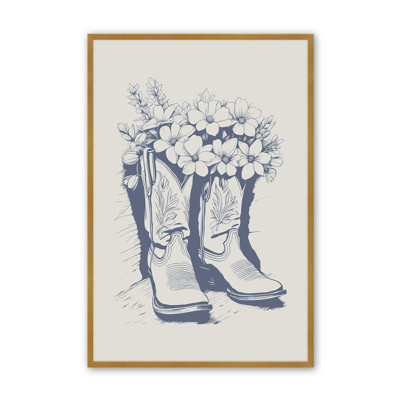 Imprimé de bottes de cowboy bleu marine, Or poli, H 17,25 po x l 13,25 po