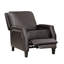 Fauteuil inclinable à assise en bois massif, brun foncé, pieds à structure apparente, similicuir brun, têtes de clou