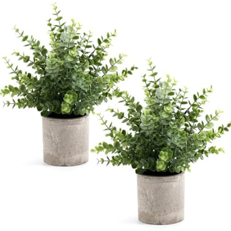 Paquet de 2 petites plantes artificielles en pot de 14 po Eucalyptus