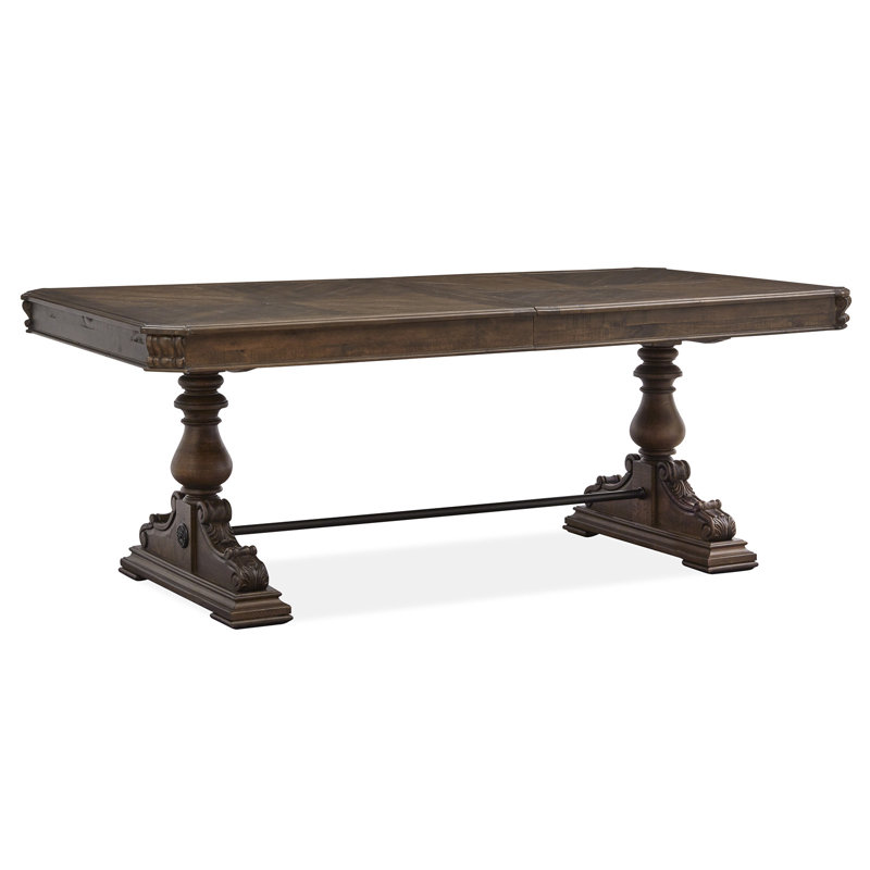 Extendable Trestle Dining Table With 4 Upholstered Side Chairs Buffet And Hutch, 6 Pieces: Table, 4 Chairs, Buffet and Hutch