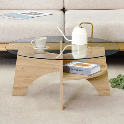 Table basse ronde en verre trempé - 31,5 po de diamètre, conception multifonctionnelle. Conception de piédestal en forme de ventilateur. Plateau de table en verre trempé rond. Convient pour les salles à manger, les salons, les bureaux et plus encore.