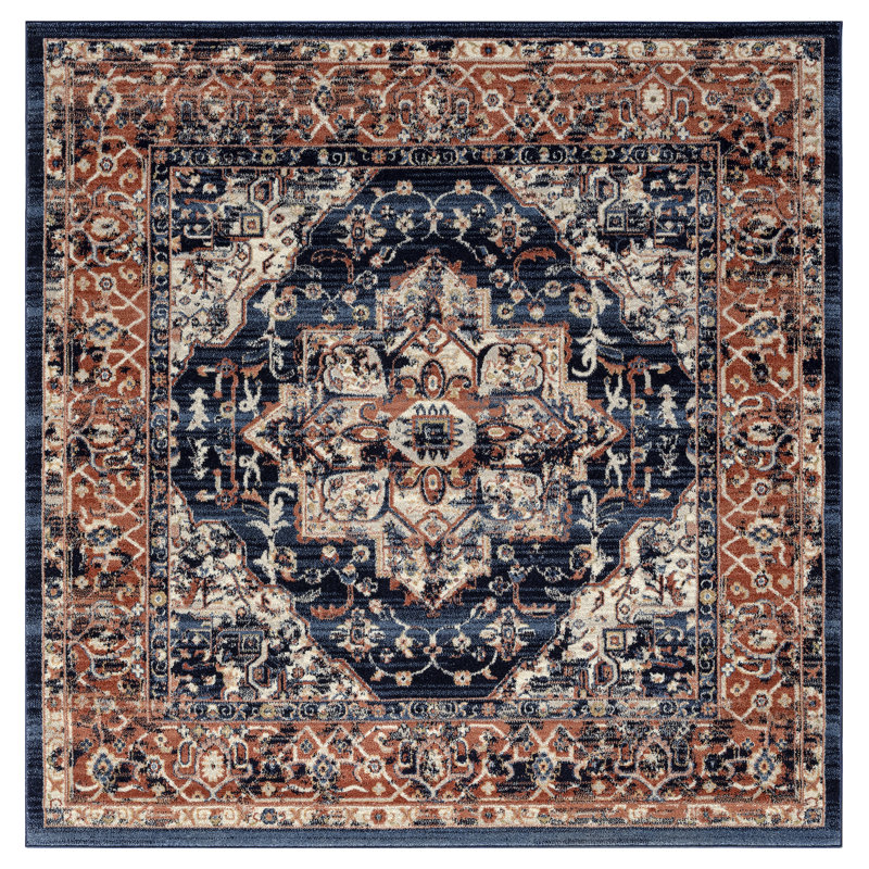 Tapis bleu marine / rouge Slaboden, Carré 6 pi 7 po