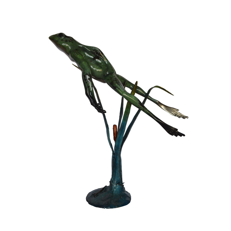 Grande statue de grenouille Lyndhurst sautant sur un marbre - Taille: L 30 po x l 14 po x H 34 po.