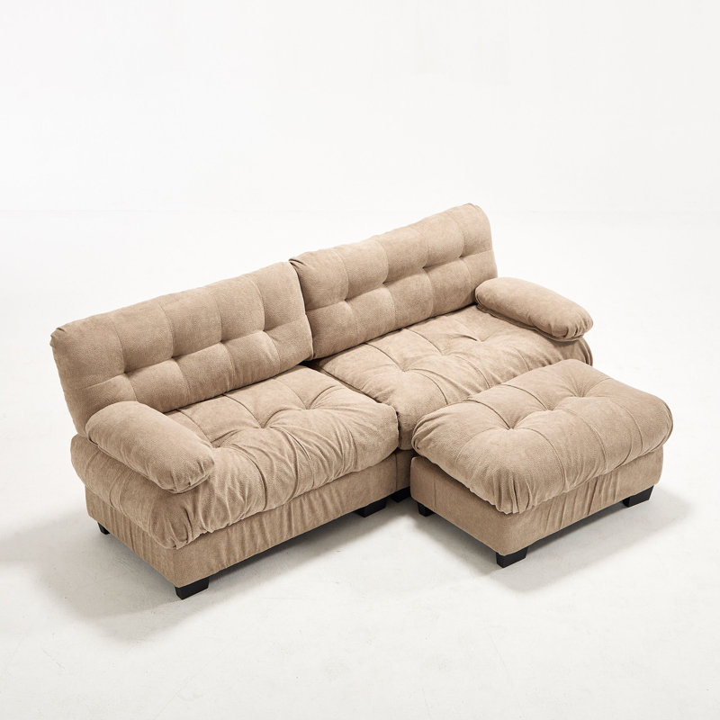 Canapé modulaire avec assise profonde et repose-pieds, Marron clair