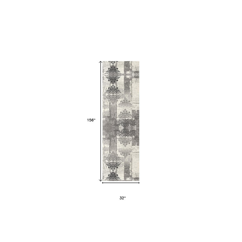 Tapis de couloir 13 pi gris et ivoire
