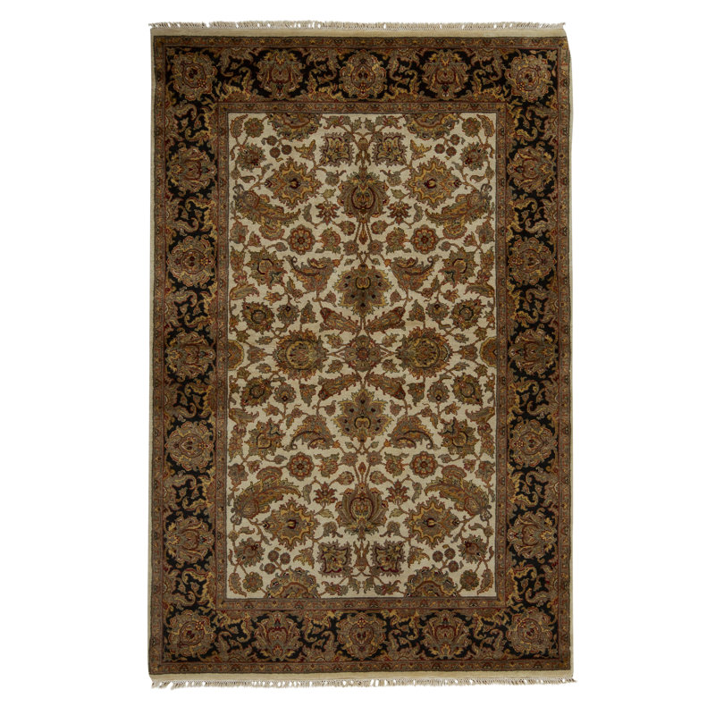 Tapis ivoire et noir noué à la main de haute qualité Trinity