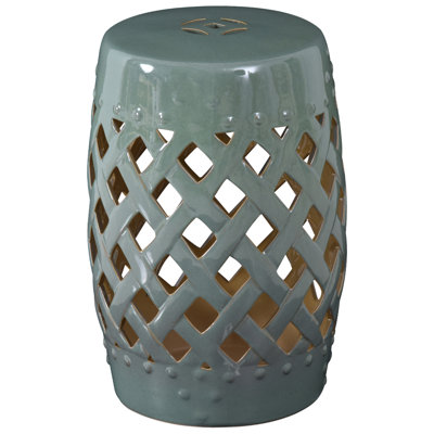 Brandessa End Table, Ceramic Garden Stool with Woven Lattice Design, Side Table, Small Accent Table
