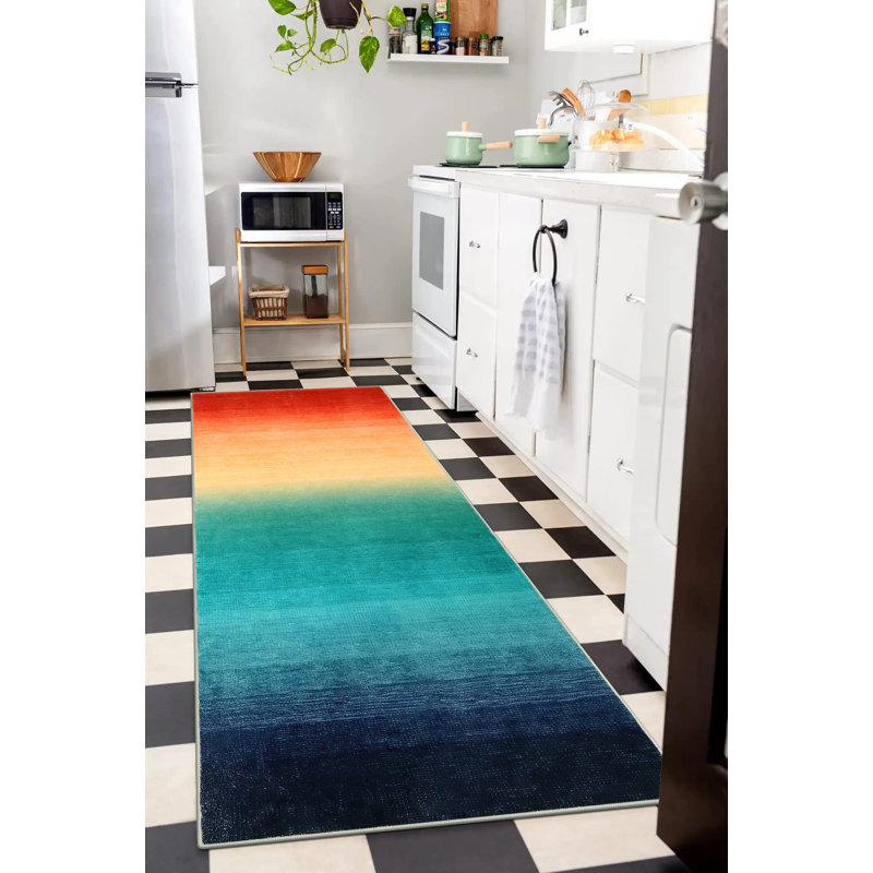 Abstract Ombre Plush Area Rug – Soft Gradient Accent with Non-Slip Backing, Runner 2' x 6'