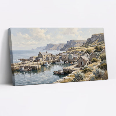 Coastal Fishing Village with Stone Cottages Canvas Wall Art