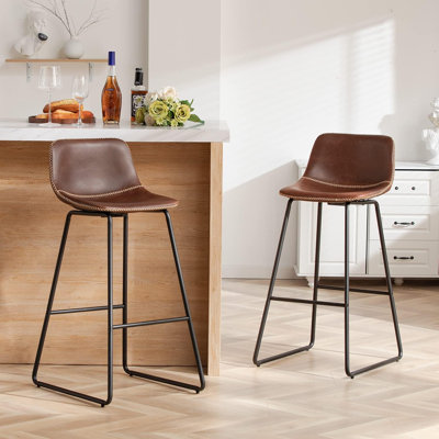 Bar Stools of 2/3/4, 26/30 Inch Counter Height Barstools with Back Faux Leather Bar Height Stools for Kitchen Island Counter