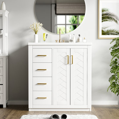 Ensemble de meuble-lavabo autoportant avec 3 tiroirs et portes à fermeture douce