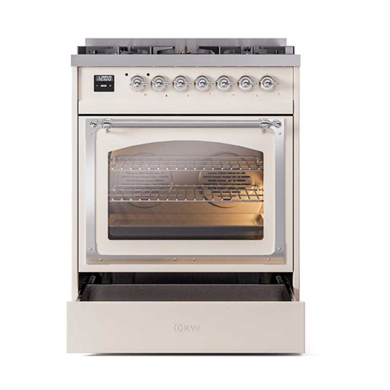ILVE Nostalgie II Noblesse 30 in Dual Fuel Range, Liquid Propane, Antique White/Chrome