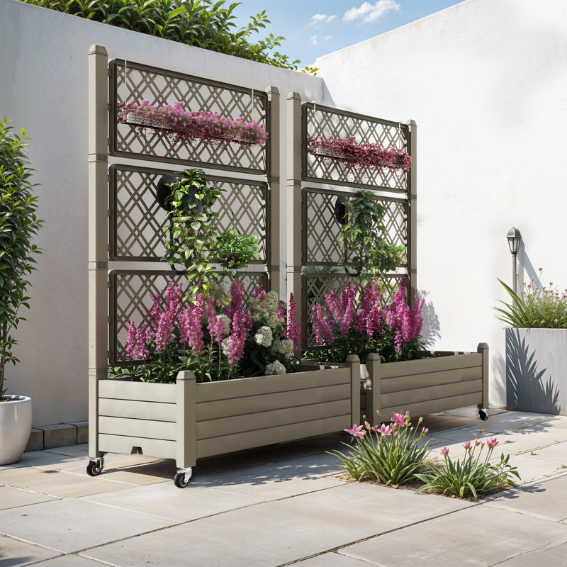 Ilanie 43.3'' W x 61''H Resin Raised Garden Bed -Set of 2, Gray