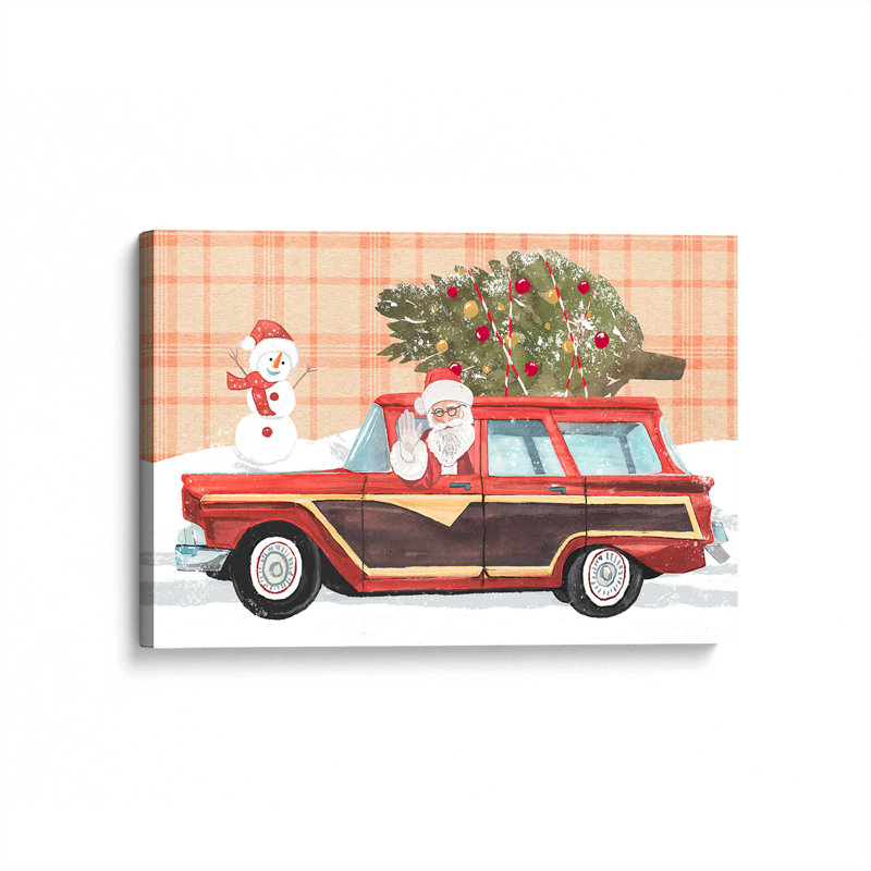 Imprimé wagon du Père Noël, H 12 po x l 18 po x P 1,25 po, Toile tendue