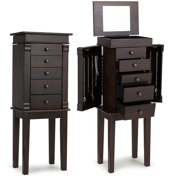 Celestial Dresser with Jewelry Storage, Mirror, 2 Drawers, and Single Door Cabinet Latitude Run Color: White