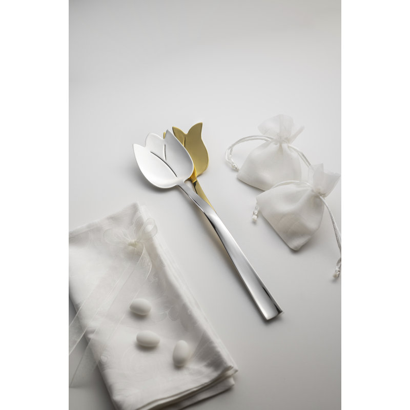 Tulipano Stainless Steel Salad Servers, Silver/Gold